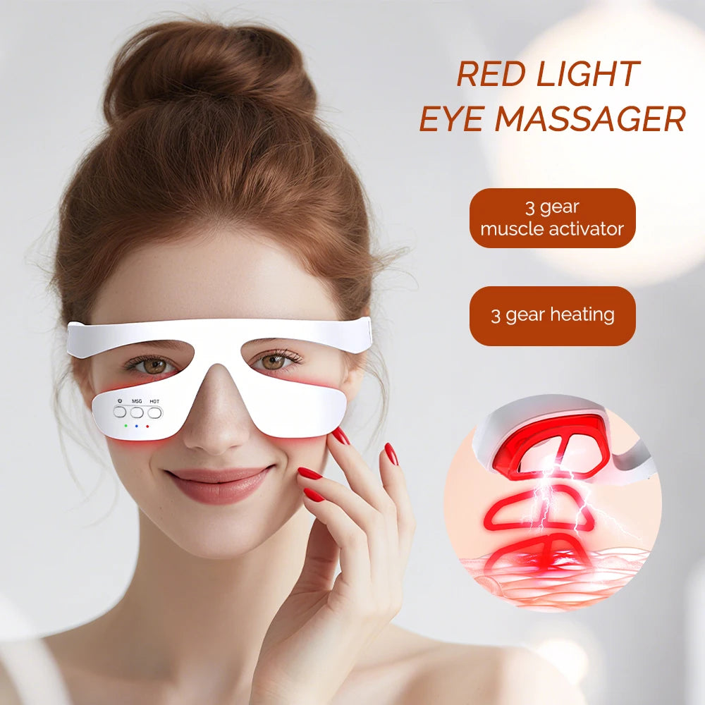 Electric Eye Massager Red Light Relieves Eye Fatigue Eyes Massage Glasses Hot Compress Eye Glasses Massager Dark Circles Remover